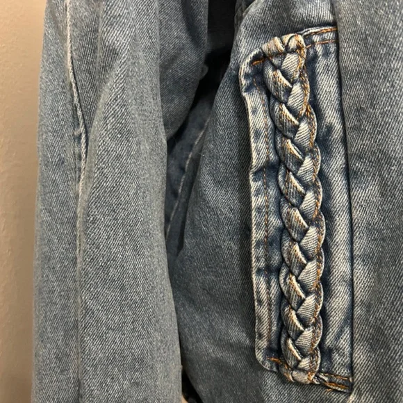 A Loves A Denim Braided Crew Neck Open Front Long Sleeve Jacket Size XL - rare! - Picture 3 of 13